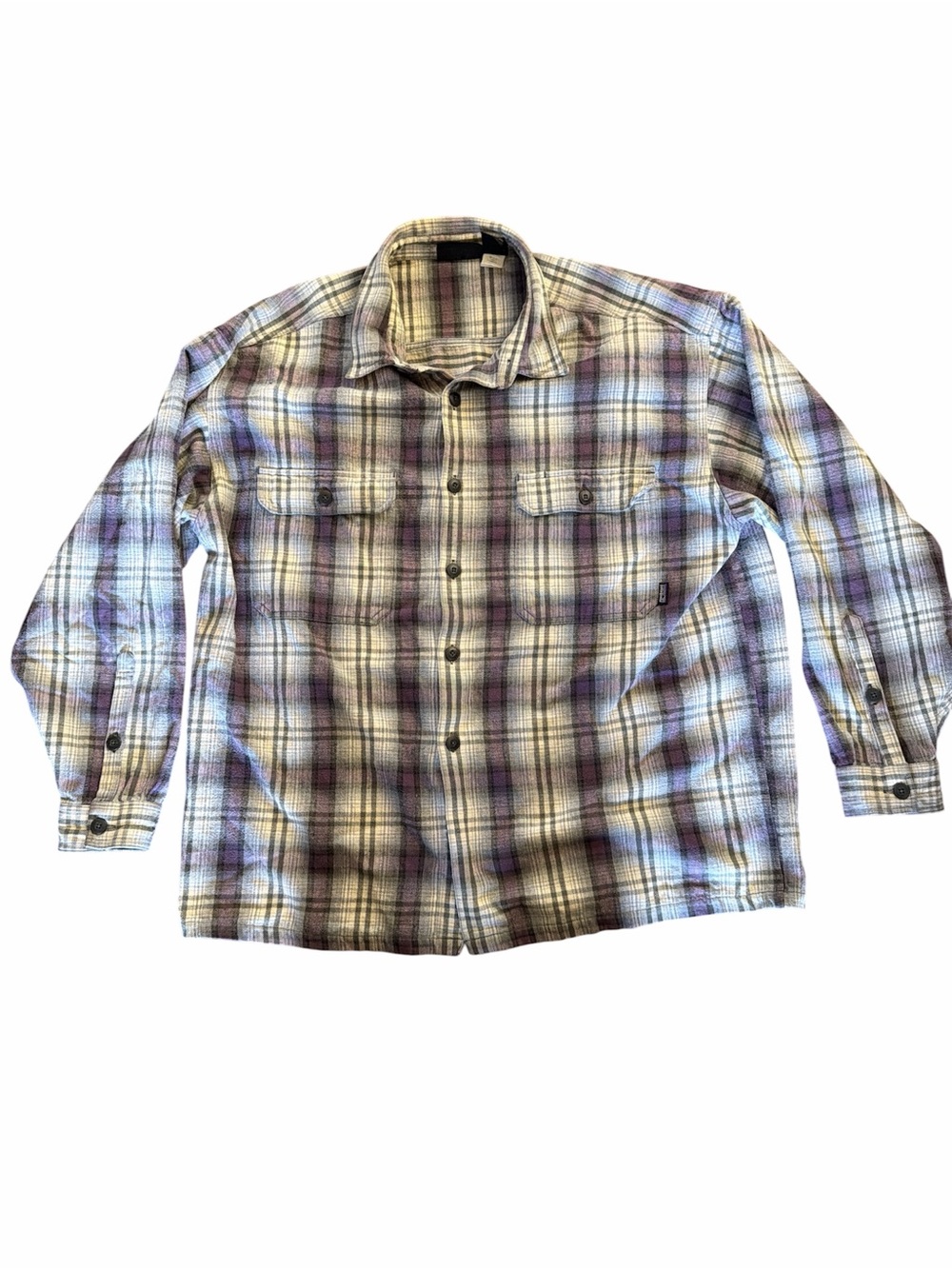 Men's Plaid Button-Up Flannel Shirt - Purple & White L
